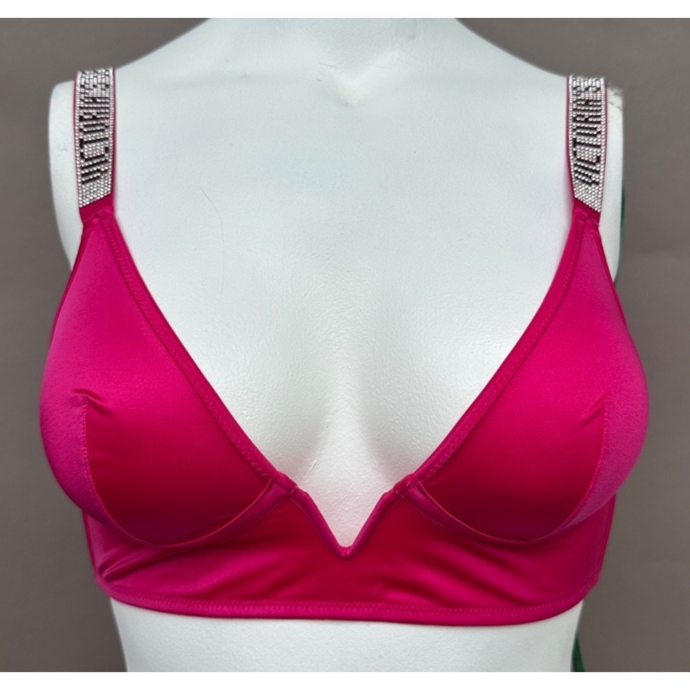 Victorias Secret Berry Logo M Very Sexy Rhinestone Strap Bralette Bra NEW TAGS